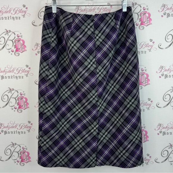 Laura skirt pencil plaid stripes Elegant Plaid Pencil Skirt in Purple and Gray - Picture 2 of 11